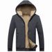 Men's Clothing Men's Fleece-Lined Hooded Zip-Up Sweatshirt - 100% Cotton Sherpa-Lined Jacket With Ribbed Hem, Winter Warm Pullover (Black, Dark Gray)_viptrois.com