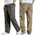 Men's Clothing Men's Casual Cargo Pants - Lightweight Cotton Relaxed Fit Straight Leg Elastic Waistband Work Pants For Big & Tall (Black, Army Green)_viptrois.com