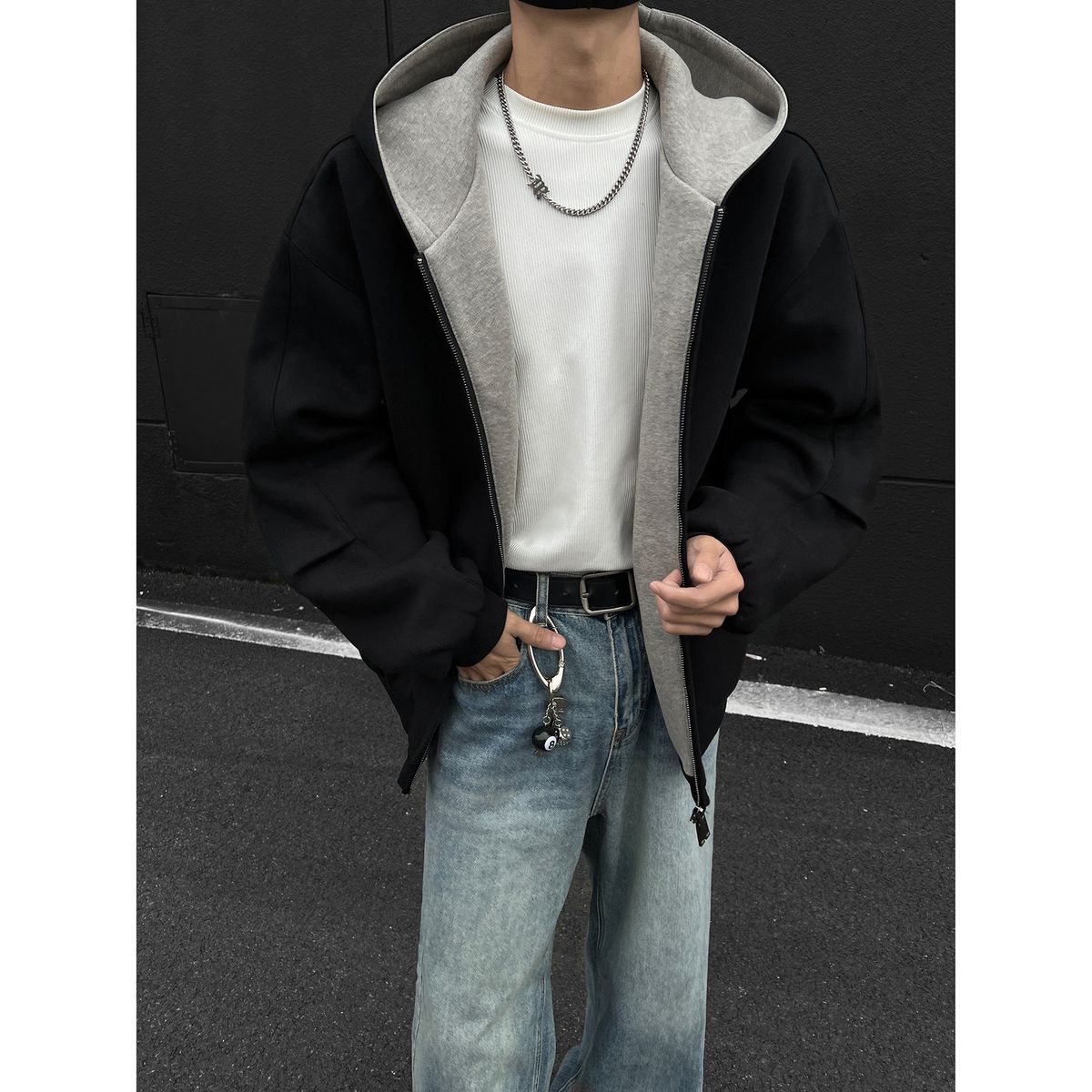 Oversize Cardigan Sweatshirt Men's 2025 Spring And Autumn New American Style Loose Double Zipper Hooded Jacket Top_viptrois.com
