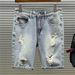 Men's Trendy Ripped Denim Shorts Thin Style Summer Casual Straight Leg Mid Length Five Point Riding Breeches_viptrois.com