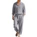 Men's Linen Beach Suit Casual Loose Fit Long Sleeve Shirt & Trousers Set With Sun Protection_viptrois.com