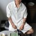 Breathable Linen-Blend Workwear Set - Men's Casual Short Sleeve Shirt With Matching Shorts_viptrois.com