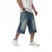 Men's Loose Straight Leg Denim Capri Shorts Summer Washed Distressed Style Exclusive Versatile Casual Pants_viptrois.com