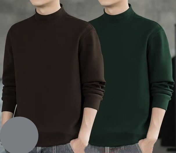 De Rong Hoodie Men's 2025 Autumn Semi-high Neck Loose Long-sleeved T-shirt Warm Base Layer For Young Men_viptrois.com