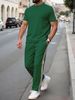 New Summer Style Men's Casual Suit With Decorative Strips, Versatile Short-sleeved Long Pants, Sports Outfit For Men_viptrois.com
