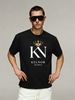Mens Madrid Luxury Golden Crown KN Letter Print 100% Cotton Black Tee Casual Round Neck Short Sleeve Top_viptrois.com