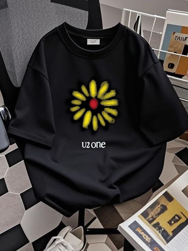 U2 T Shirt Vintage 90s One Green Flower Band Comfortable Streetwear Soft Top For Everyday Wear Stretched Slightly Fashion Unisex Designer Clothes_viptrois.com