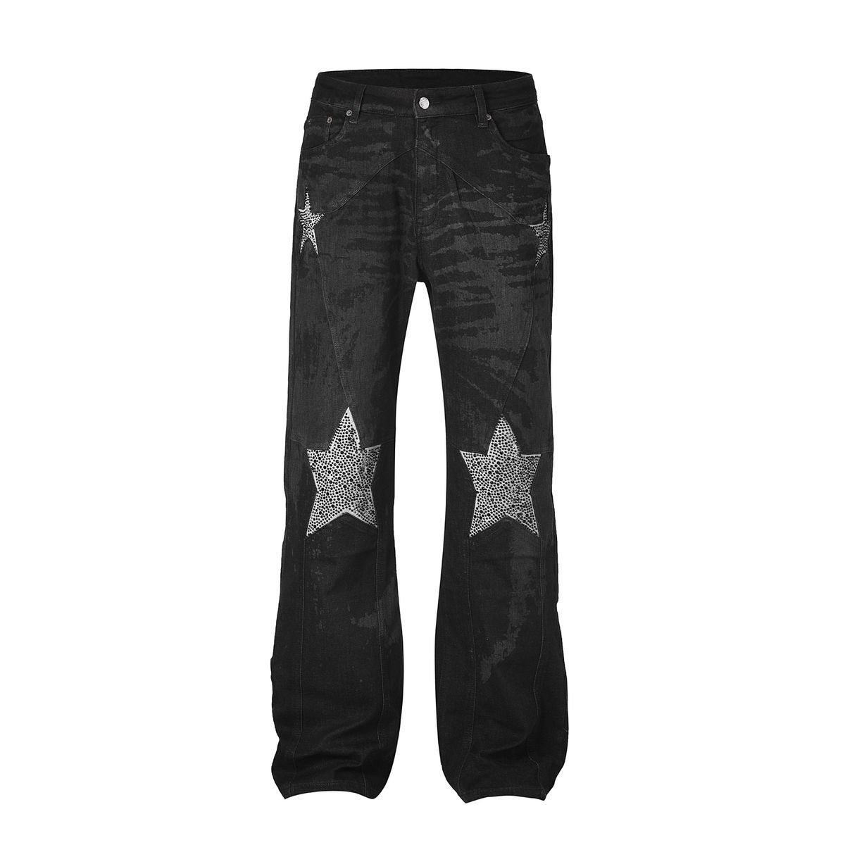 Men's Clothing High Street Washed Loose Wide Leg Five Pointed Star Diamond Stacked Jeans Jeans_viptrois.com
