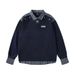 Two-Piece Sweatshirt With Turn-Down Collar, Patchwork Plaid Design, Spring And Autumn Men's Polo Shirt, Long Sleeve_viptrois.com