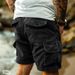 Men's Summer Casual Workwear Shorts Short Sleeved Corduroy Loose Stretch Waist With Multiple Pockets_viptrois.com