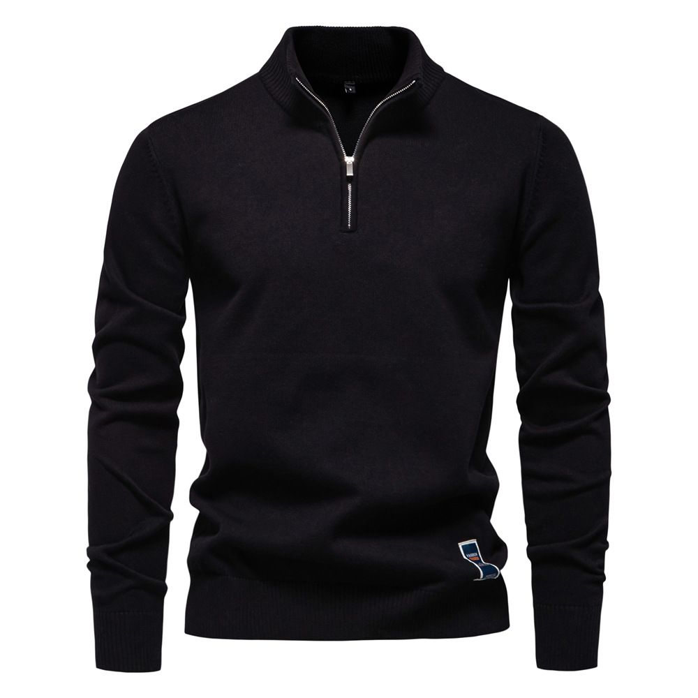 Pure Cotton Sweater Men's Stand-up Collar Half-zipper Slim-fitting Men's Knitted Sweater Top_viptrois.com