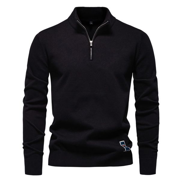 Pure Cotton Sweater Men's Stand-up Collar Half-zipper Slim-fitting Men's Knitted Sweater Top_viptrois.com