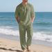 Men's Loose Casual V-Neck Henley Shirt Long Sleeve Breathable Linen Cotton Polyester Blend For Autumn In Black Gray Khaki_viptrois.com