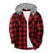 New Fleece Plaid Size Double Pocket Hooded Casual Men's Shirt_viptrois.com