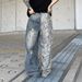 Men's Retro Patchwork Washed Denim Jeans - Loose Straight Fit With Leopard Print & Distressed Details_viptrois.com