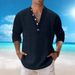 Men's Clothing Casual Beach Style Stand Up Collar Shirt Fashion V Neck Solid Color Tie Dyed Long Sleeved Cotton And Linen Shirt_viptrois.com