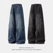 Men's Clothing Distressed Jeans For Men Autumn And Winter New Three Dimensional Loose Leaf Split Straight Leg Pants Trendy Brand Silhouette Long Pants_viptrois.com