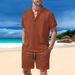 Men's Clothing Multi Pocket Workwear Short Sleeved T Shirt Shorts Casual Suit_viptrois.com
