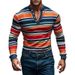 24 Autumn Winter New American Style Colorful Striped Casual Crew Neck Loose Henry Long Sleeve T-Shirt Men's Top_viptrois.com