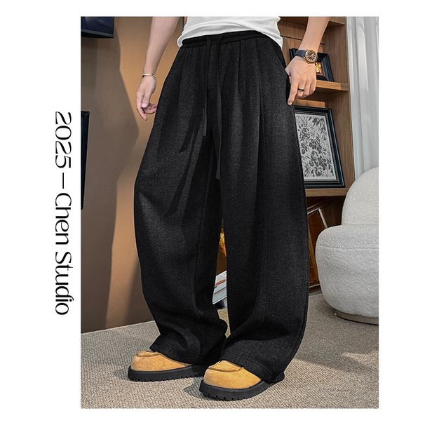 Uncle Chen Autumn New Trend Retro Houndstooth Draped Loose Wide-Leg Drawstring Versatile Scimitar Long Pants For Men_viptrois.com