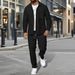 Men's Waffle-Knit Zip-Up Jacket Set – Slim-Fit Autumn Layering Piece With Notch Lapel & Functional Pockets (Black/Grey/Khaki/White/Olive/Burgundy)_viptrois.com