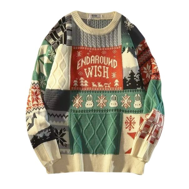 Men's Color-Block Knit Sweater – Trendy Jacquard Pattern For Halloween & Christmas (Blue/Red, EU Sizes S-2XL)_viptrois.com