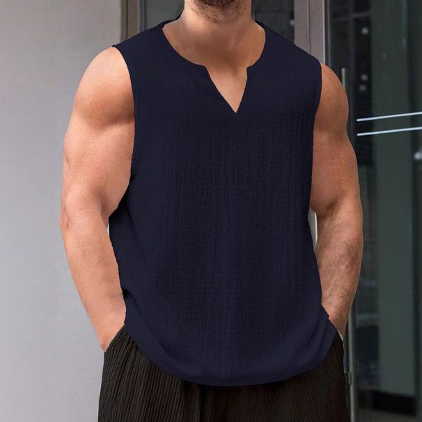 Men's Clothing Summer Thin Vest Loose Casual Sports Fitness Running Basketball Solid Color V Neck T Shirt_viptrois.com