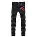 Men's Clothing New Men's Embroidered Rose Denim Ripped Light Blue Pants Slim Stretch Trousers_viptrois.com