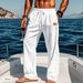 Men's Autumn Drawstring Elastic Waist Straight Leg Trousers Comfortable Breathable Outdoor Beach Casual Wear_viptrois.com