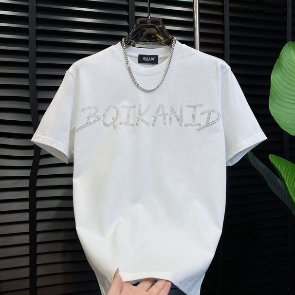 Rhinestone Cotton Short-sleeve Shirt With Heavy Embellishment, Wasteland Style, Embroidered Starry Sky, Light Luxury_viptrois.com