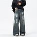 Urban Streetwear Paint-Splatter Jeans For Men, Relaxed Straight-Leg Trousers, Unisex Casual Pants For Autumn_viptrois.com