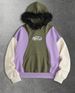 Men's Retro Color Block Fleece Lined Hoodie With Fur Trim - American Style Letter Print Pullover_viptrois.com