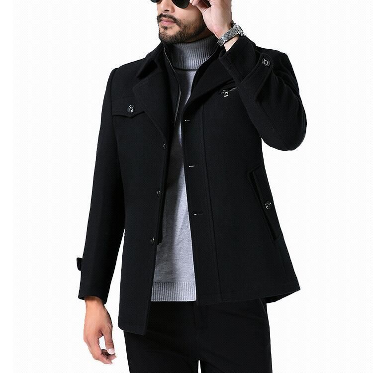 sheep mid-length thickened lapel fashion casual men's woolen jacket_viptrois.com