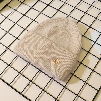 New Double Fold Flanged Rabbit Fur Hat Autumn And Winter Wool Hat Female Internet Celebrity M Standard Knitted Hat Winter Warm Ear Protection_viptrois.com