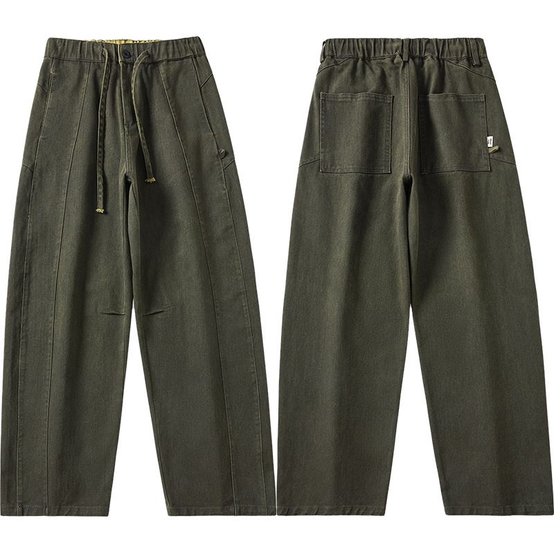 Men's Heavyweight Workwear Cargo Pants - High Street Fashion Straight Leg Outdoor Trousers For Casual Wear, Avocado Green & Dark Brown_viptrois.com