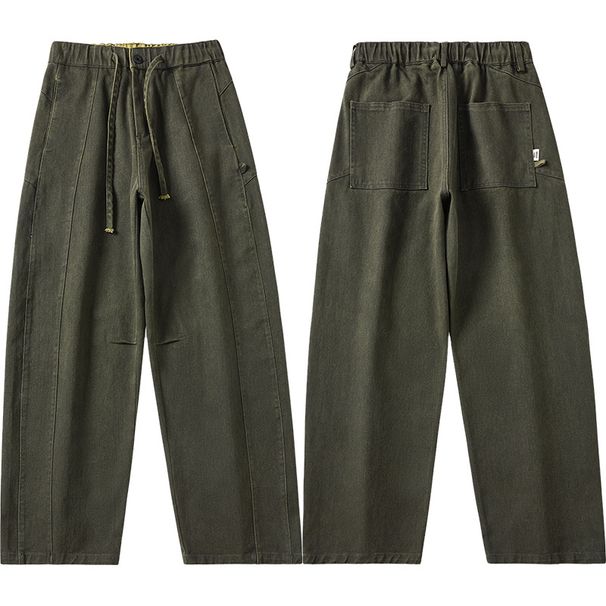 Men's Heavyweight Workwear Cargo Pants - High Street Fashion Straight Leg Outdoor Trousers For Casual Wear, Avocado Green & Dark Brown_viptrois.com