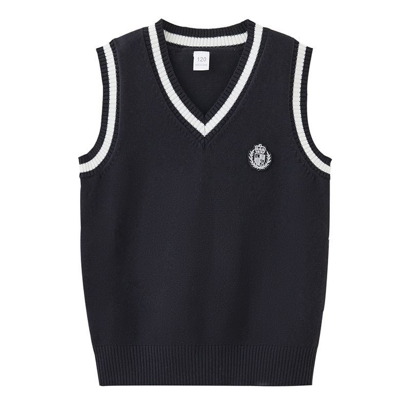 Cross Border New Spring And Autumn V Neck Contrast Color Children's Sweater Vest Student School Uniform Wholesale Girls Knitted Vest_viptrois.com