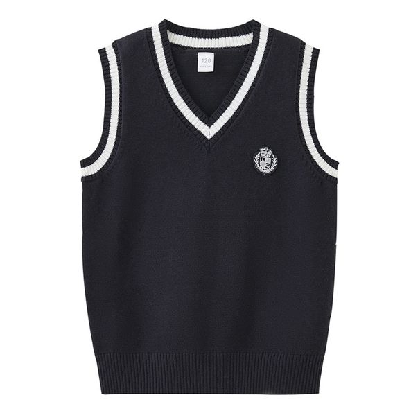Cross Border New Spring And Autumn V Neck Contrast Color Children's Sweater Vest Student School Uniform Wholesale Girls Knitted Vest_viptrois.com