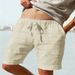 Men's Cotton Linen Elastic Waist Drawstring Shorts - Breathable Loose Fit Casual Summer Shorts For Outdoor_viptrois.com