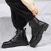 Men's Retro Chunky Sole Side-Zip Ankle Boots - Fashionable PU Leather Lace-Up Height Increasing Casual Boots_viptrois.com