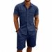 Men's Linen Short Sleeve Shirt And Pants Set, Casual Breathable Two-Piece Outfit For Summer, Relaxed Fit Linen Lounge Set_viptrois.com