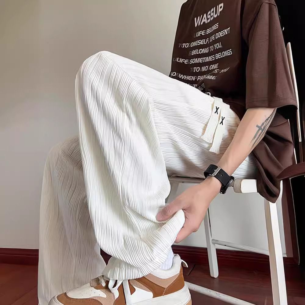 Men's Clothing Texture Casual Pants Ice Silk Quick Drying Straight Sweatpants Drape Trendy Sports Trousers_viptrois.com