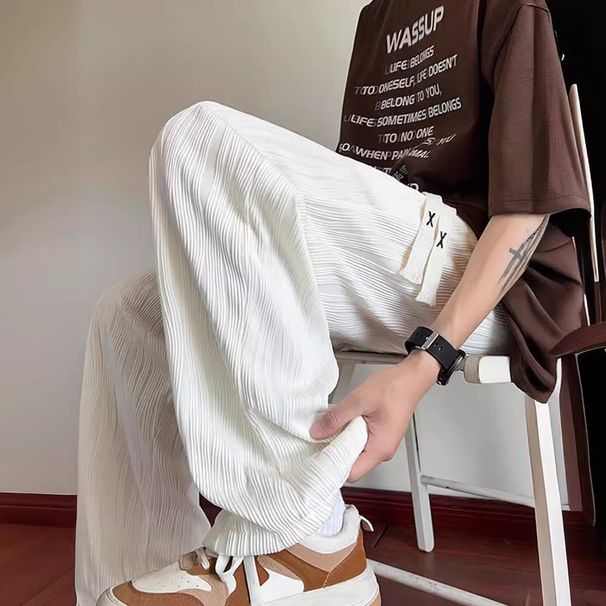 Men's Clothing Texture Casual Pants Ice Silk Quick Drying Straight Sweatpants Drape Trendy Sports Trousers_viptrois.com