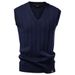 Pulse V-Neck Cable Knit Vest 2025 Cross-Border European Size Sweater Autumn Winter Men's Business Navy Blue_viptrois.com