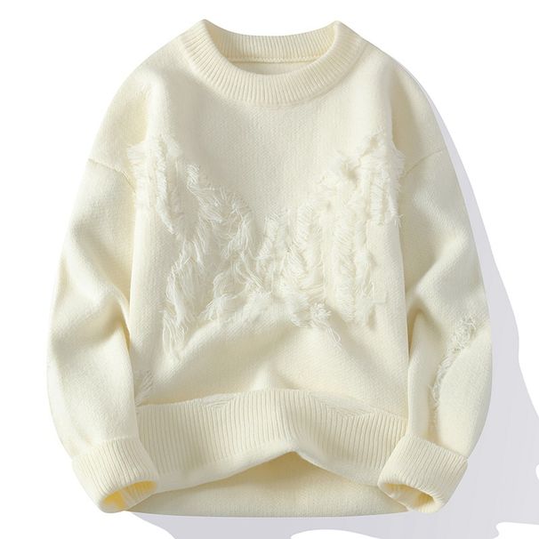 Men's Thickened Warm Ripped Men's Sweater Jacket Youth Crew Neck Pullover Lazy Wind Knitted Sweater_viptrois.com
