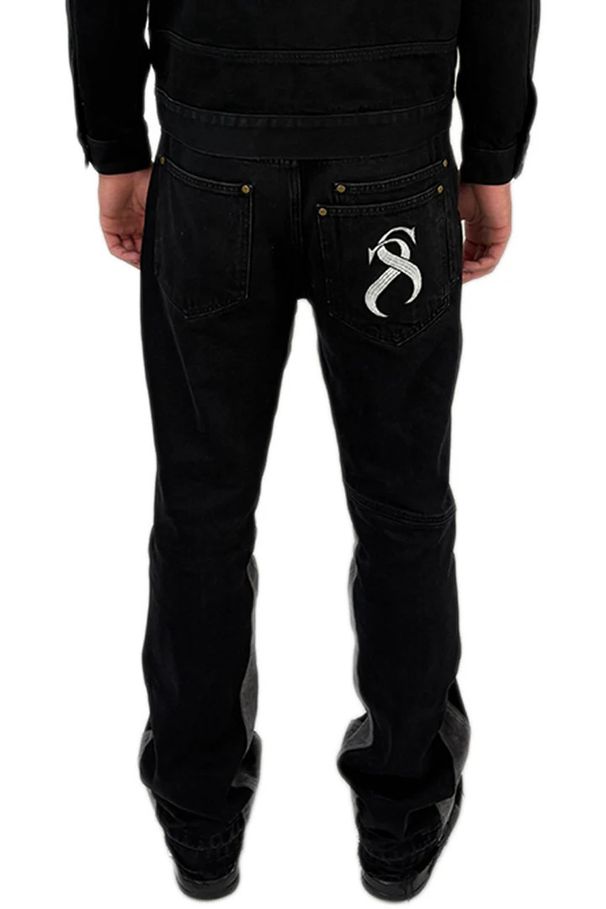 2027 Fashion European-USA Style Vintage Hip-Hop Jeans Men Mid Waist Embroidery Splicing Washed Straight Type Denim Pants_viptrois.com