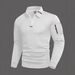 Men's Contrast Collar Polo Shirt - Slim Fit Long Sleeve Button-Up With Zip Accents & Patch Pockets - Breathable Polyester Blend For Casual Wear_viptrois.com