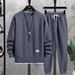Men's Waffle Knit Long Sleeve T-Shirt Set Casual Two-Piece Pullover Hoodie Loose Fit Round Neck Teen Boys Spring Autumn Fashion_viptrois.com