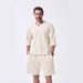 Men's Clothing Summer New Style Sweetheart Collar Casual Loose Short Sleeved Jacquard Outdoor Top Shorts Men's Suit_viptrois.com
