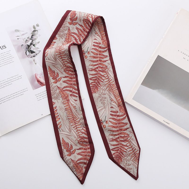 Maple Leaf Versatile Long Strip Small Silk Scarf French Ribbon Women's Hair Band Tie Bag Decoration_viptrois.com
